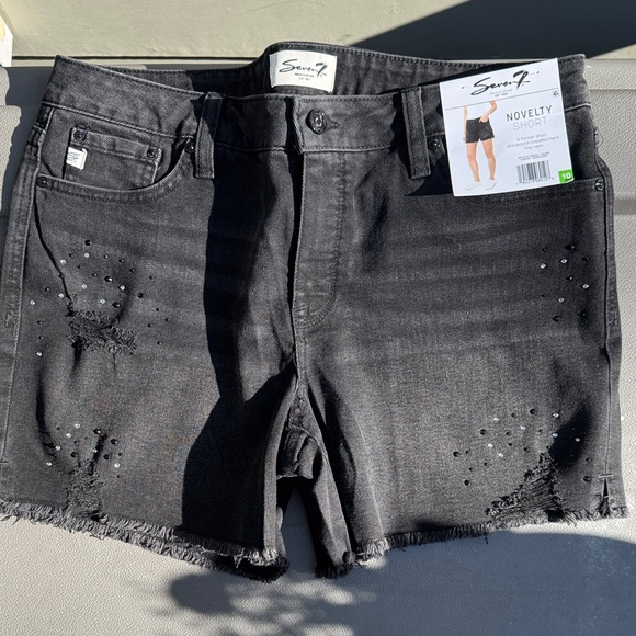 Seven7 Charcoal Rhinestone Embellished Denim Shorts - Size 10 - Picture 1 of 8